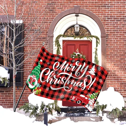 Miniatura 4 de Bandera de Feliz Navidad de 3 x 5 pies para decoración de patio y pancarta de búfalo rojo a cuadros de búfalo rojo, decoración al aire libre