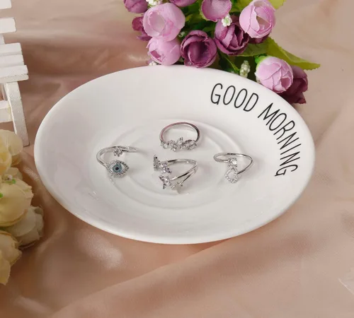 Miniatura 2 de DS Juego de 4 anillos abiertos ajustables para mujer, delicados y lindos anillos de nudillos de acero inoxidable con circonita cúbica chapada en oro