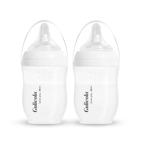 Gulicola Natural PP - Juego de 2 biberones de lactancia materna para recién nacido, pezones de flujo lento, 0 meses +, 5 onzas, color blanco