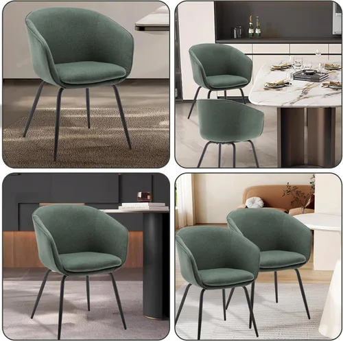 Miniatura 8 de Juego de 2 sillas de comedor tapizadas, sillas de cocina y comedor de tela moderna con asiento acolchado y patas de metal resistentes, sillas