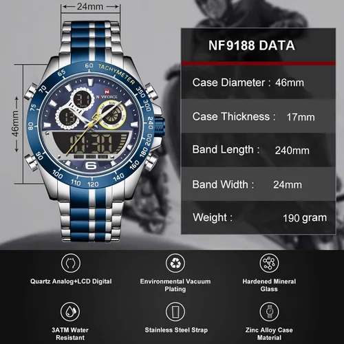 Miniatura 6 de NAVIFORCE Reloj deportivo analógico digital para hombre, impermeable, multifunción, cronógrafo de silicona con correa