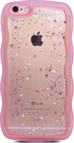 Miniatura 124 de Qokey Funda para iPhone 12 Pro Max de 6.7 pulgadas, diseño de onda rizada, borde transparente, brillante con purpurina, estrella brillante, bonita