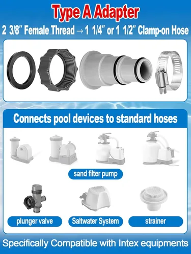 Miniatura 2 de PAMASE Adaptador de manguera de piscina A - Conector de conversión para mangueras de 1.5 y 1.25 pulgadas con juntas de abrazadera, piezas