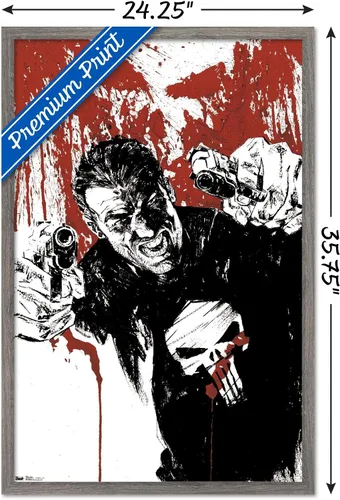 Miniatura 3 de Trends International Marvel Comics - Póster de pared de The Punisher - Pistols, 22.375 x 34 pulgadas, versión enmarcada de madera de granero