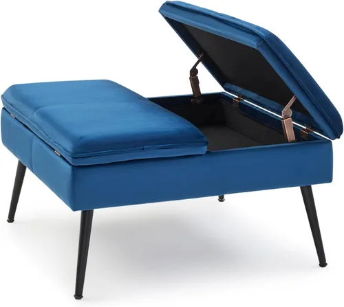 Miniatura 15 de Otomana de Almacenamiento Tapizada con Asiento Acolchado, Taburete de Tocador Capitoné con Patas de Metal, Taburete Decorativo, Cuero Sintético