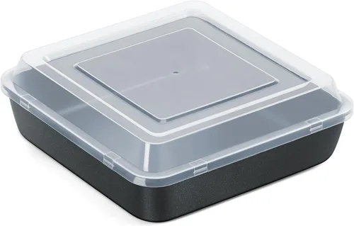 E-far Molde cuadrado para hornear de 8 x 8 pulgadas con tapa, moldes cuadrados antiadherentes de metal para hornear brownies de lasaña, núcleo de
