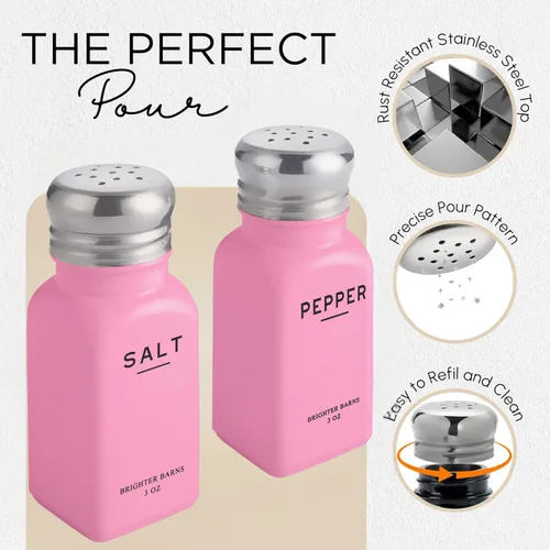 Miniatura 4 de Brighter Barns - Juego de saleros y pimenteros rosados, accesorios de cocina modernos, bonito juego de sal y pimienta con tapas de acero inoxidable