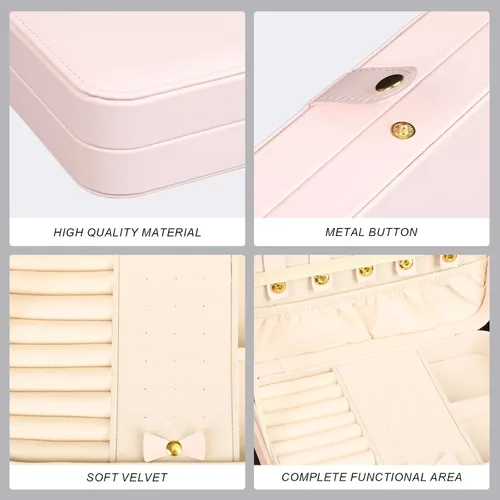 Miniatura 82 de Joyero pequeño, joyero de viaje portátil para mujer, mini organizador de viaje de 2 capas, regalo para mujeres y niñas, negro A