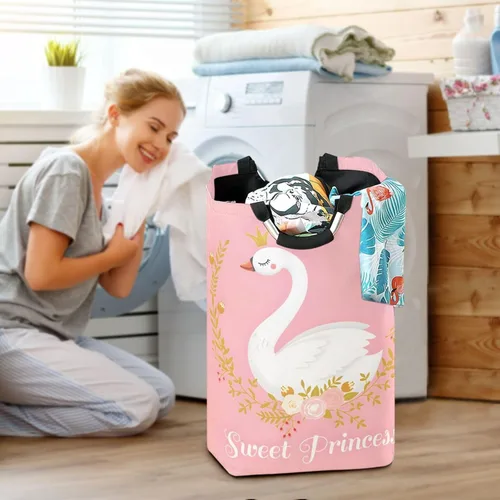 Miniatura 6 de senya Cesta de almacenamiento grande con asas y diseño de princesa cisne, organizador plegable para ropa sucia, juguetes Multi 2