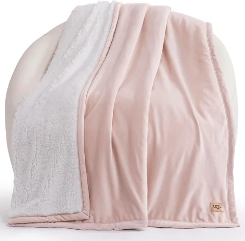 UGG Bliss - Manta de felpa suave de vellón para cama o sofá, de gran tamaño, cálida, reversible, lavable a máquina, peso medio, decoración del Rosa
