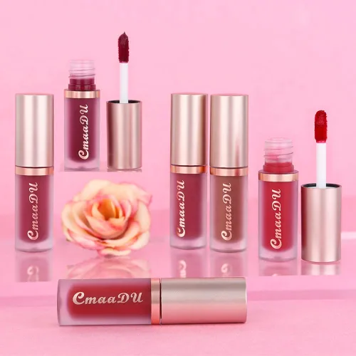 Miniatura 8 de evpct 1 pieza conjunto de lápiz labial líquido mate de terciopelo sedoso rojo vino ciruela y brillo labial para mujeres de larga duración 24 horas