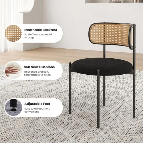 Miniatura 4 de Farini Juego de 4 sillas de comedor tapizadas modernas, sillas de comedor con respaldo de ratán, sillas de cocina decorativas con patas de metal