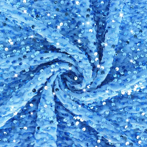 Miniatura 7 de Tela de lentejuelas por yarda, tela elástica de terciopelo azul claro de 1 yarda, tela de lentejuelas y bordada, tela abatible de lentejuelas