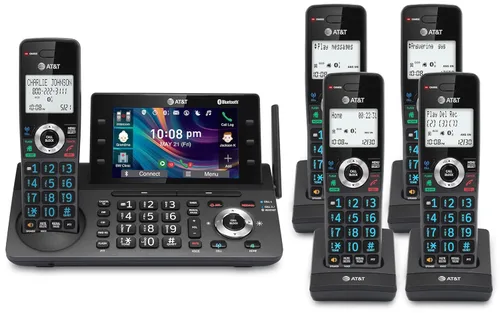 Miniatura 22 de AT&T CL83507 DECT 6.0 - Teléfono inalámbrico de 5 auriculares para el hogar con base de teclado dual, contestadora, bloqueo de llamadas, Base