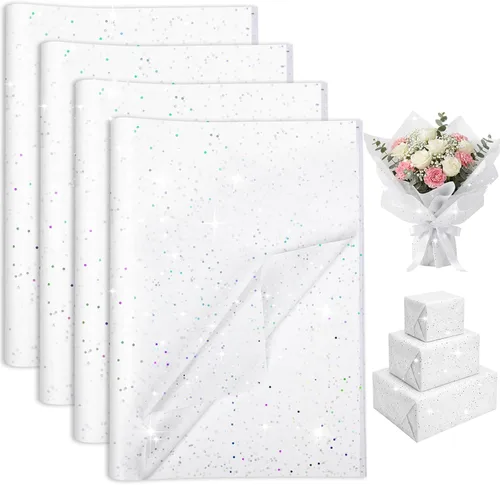 woric 135 hojas de papel de seda blanco para bolsas de regalo de 20 x 14 pulgadas, papel de seda con purpurina para cumpleaños, baby shower, boda,