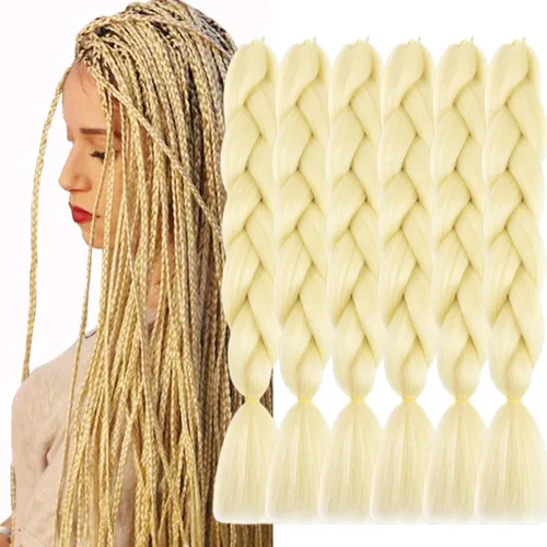 Beige (613) Cabello trenzado 6 paquetes de extensiones de cabello sintético de 24 pulgadas, extensiones de cabello trenzado Jumbo Ombre trenzado,