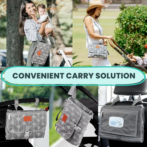 Miniatura 5 de Cambiador portátil para regalos de baby shower y regalos de nueva mamá, cambiador de pañales de viaje para recién nacidos, cambiador de pañales gris