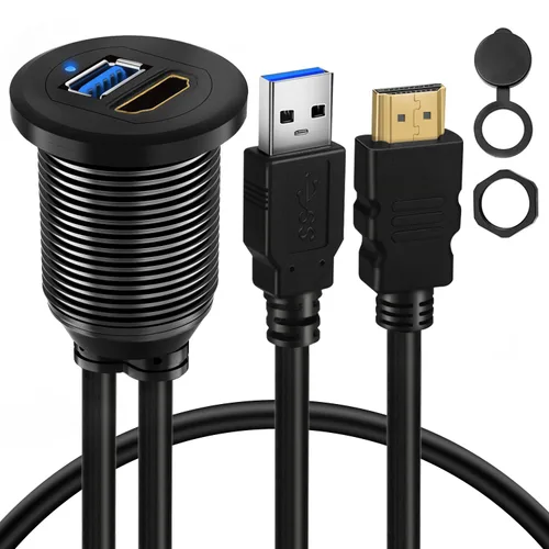 Miniatura 10 de Cable USB 3.0 de aleación de doble puerto para salpicadero de automóvil, macho a hembra, con indicador LED, cable de extensión para automóvil