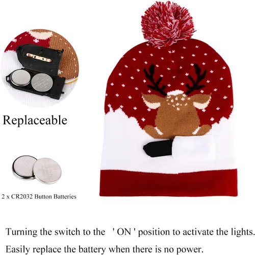 Miniatura 5 de LED Christmas Hat Red, Light Up Christmas Hat Beanie Holiday Hat with Cute Deer