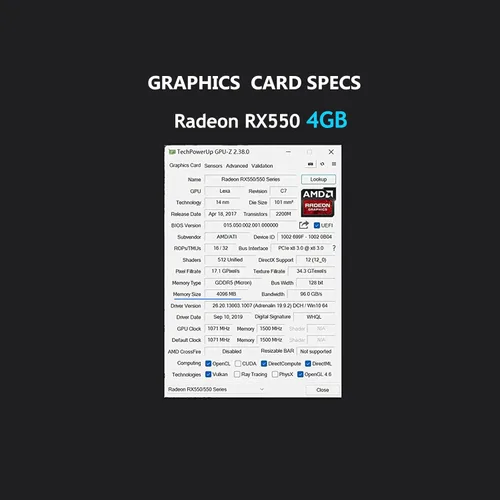 Miniatura 7 de RX 550 - Tarjeta gráfica para juegos de 4 GB GDDR5 de 128 bits PCIe 3.0 x8 con alimentación DisplayPort, salidas HDMI y DVI RX 550 4GB