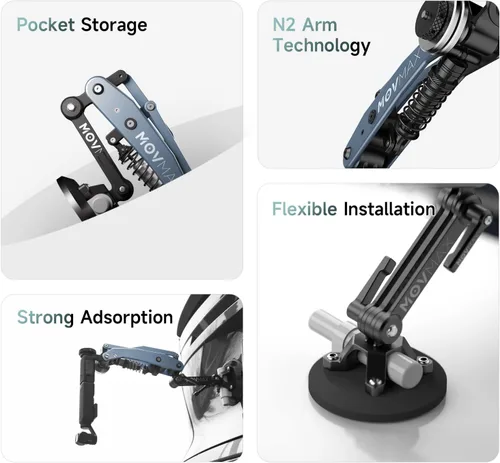 Miniatura 4 de Movmax Brazo de cuchilla para DJI Pocket 3, insta360/Gopro Hero, soporte de cámara con ventosa con tornillo de 1/4, DJI Osmo Pocket 3 Accesorios