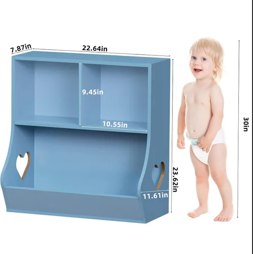 Miniatura 3 de Lerliuo Estantería y organizador de almacenamiento para bebés y niños pequeños, gabinete y librero para niños, estante de madera con 3 Azul