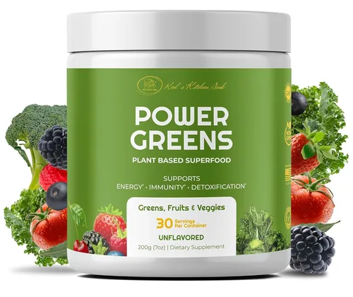Red's Kitchen Sink Power Greens Powder - Polvo de superalimento de verduras diarias, mezcla de bebidas con frutas y verduras de hojas verdes,