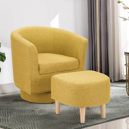 DAZONE Silla giratoria con otomana, modernas sillas de barril de 360° para sala de estar, dormitorio, cómoda silla de lectura tapizada para bañera