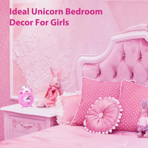 Miniatura 6 de QearFun Reloj despertador de unicornio para niñas y niños, bonita decoración de dormitorio, segunda mano silenciosa sin tictac, con retroiluminación