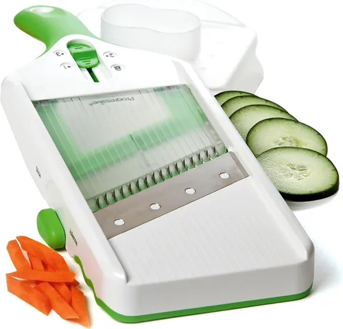 PrepSolutions - Rebanadora ajustable en rebanadas y juliana, color blanco y verde, cortador ajustable para frutas y verduras
