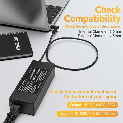 Miniatura 2 de Cargador para laptop de 90 W compatible con HP Pavilion X360 11 13 14 15 17; Envy 13 15 17 M6 M7 X360, Stream 11 13 14 adaptador de CA; Spectre X360