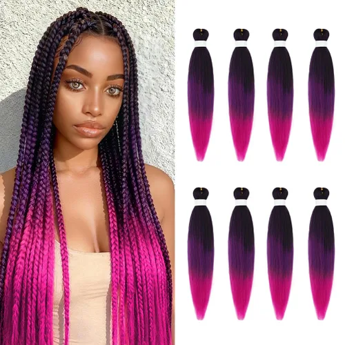 Miniatura 86 de 8 paquetes de extensiones preestiradas - 16 pulgadas de cabello trenzado premium, 55G/paquete, sin picazón, fijación en agua caliente, textura Perm