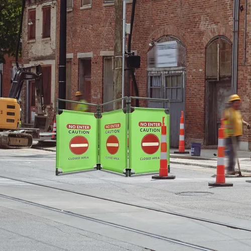 Miniatura 6 de No Entrar - Señales Verdes de Precaución - Señal de 3 Paneles Barreras de Seguridad 97.52 cm Plegable Barrera de Seguridad de PVC de Alta