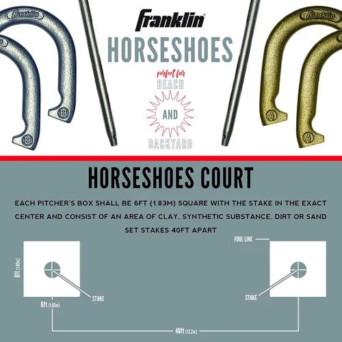 Miniatura 4 de Franklin Sports - Juego de herradura para caballos que incluye 4 herraduras y 2 estacas para jugar en la playa o en el patio trasero, juego clásico