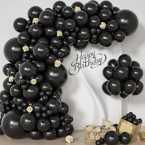 Kit de arco de globos negros, 129 piezas de diferentes tamaños 18, 12, 10, 5 pulgadas, kit de guirnalda de globos negros para graduación, Halloween,