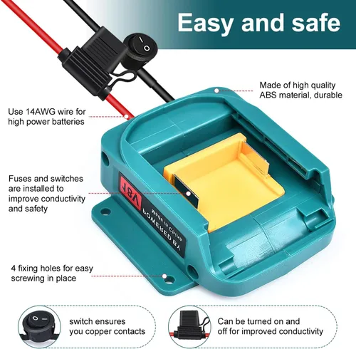 Miniatura 4 de QSDXNYDC Adaptador de batería de rueda eléctrica para Makita 18V LXT batería con fusible e interruptor conector 14 AWG para BL1850B, BL1860B, Azul