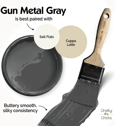 Miniatura 6 de Chalky Chicks - Pintura mate a la tiza, no requiere lijado, 4 onzas líquidas, color gris oscuro (Gun Metal Gray), para muebles, pintura sin Gris