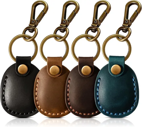 Miniatura 16 de Llavero de Airtag de cuero genuino, llavero portátil de Air tag con anillos para llaves, funda de cobertura oculta completa compatible con Airtag