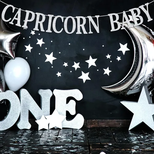 Miniatura 3 de Cartel de cumpleaños de Capricornio para bebé, letrero de banderín de temporada de Capricornio del zodiaco, horóscopo/astrología, suministros