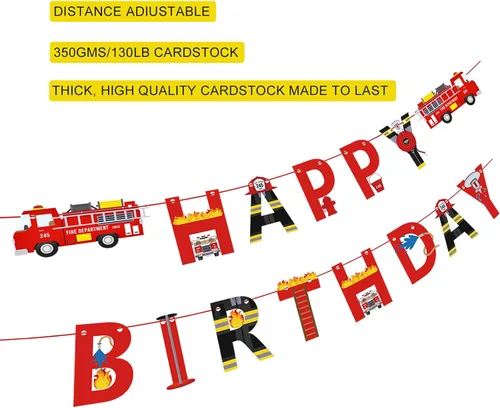 Miniatura 3 de Cartel de feliz cumpleaños de camión de bomberos para niños y adultos, bomberos de rescate de bomberos, letrero de fiesta de cumpleaños, suministros