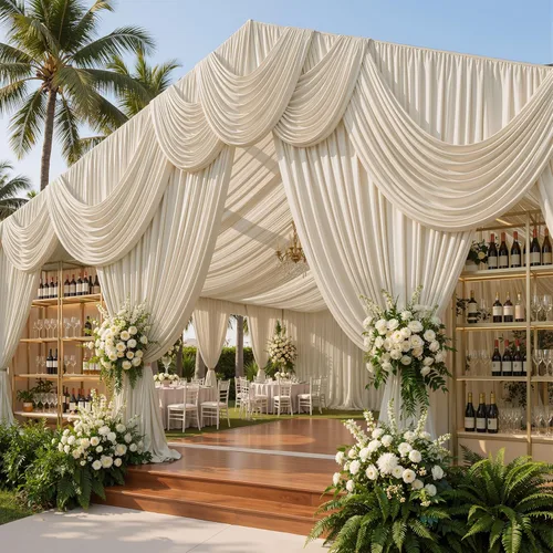 Miniatura 8 de Cortina de techo beige de 10 x 40 pies para fiestas de boda – 2 paneles sin arrugas de 40 pies de largo cortinas drapeadas para bodas, cumpleaños