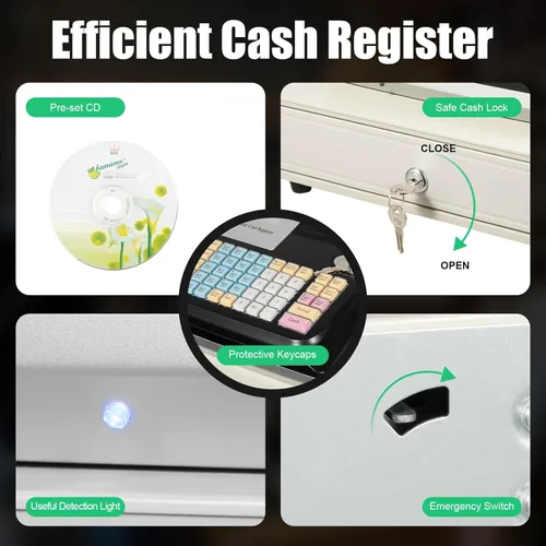 Miniatura 5 de Caja registradora electrónica, caja registradora POS System con 48 llaves, bandeja de efectivo extraíble e impresora térmica, caja registradora