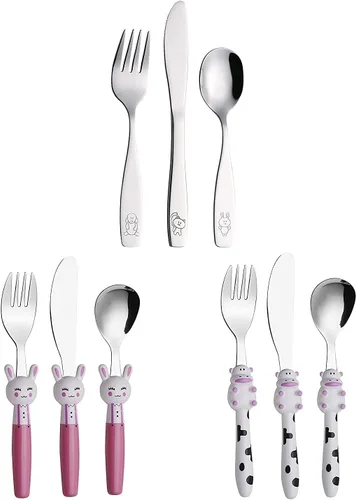 Miniatura 17 de ANNOVA Juego de cubiertos para niños de 6 piezas de acero inoxidable - 2 tenedores seguros, 2 cuchillos de cena, 2 cucharas de cena, utensilios