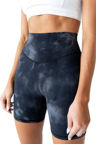 Kamo Fitness Ellyn - Pantalones cortos de yoga de cintura alta de 6 pulgadas con entrepierna de levantamiento de glúteos, teñido anudado, pantalones