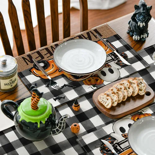Miniatura 3 de Artoid Mode Buffalo - Juego de 4 manteles individuales espeluznantes de Halloween, 12 x 18 pulgadas, para decoración de fiestas, cocina, comedor
