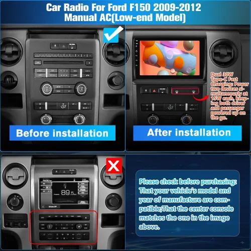 Miniatura 2 de Android 13 [2 GB+64 GB] Estéreo de coche para Ford F150 2009-2012 Manual AC (modelo de gama baja), radio de coche con soporte de pantalla táctil