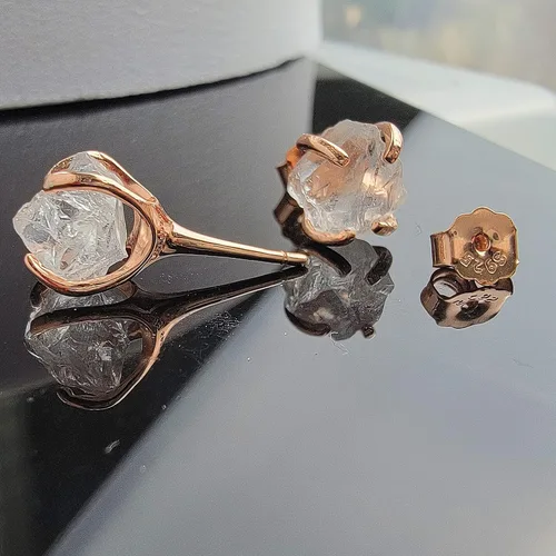 Miniatura 102 de Aretes de piedra preciosa natural en bruto con oro rosa sobre plata de ley 925, 6 a 0.276 in, regalo de piedra de nacimiento de calidad genuina