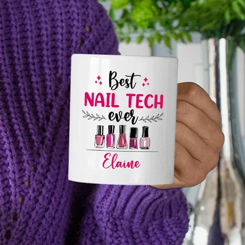 Miniatura 3 de Taza de cerámica Best Nail Tech Ever – Taza de cerámica personalizada con nombre de manicurista para compañero de trabajo – Nuevos regalos
