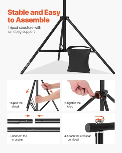 Miniatura 4 de VEVOR Soporte de telón de fondo, kit de soporte de fondo ajustable de 8.5 x 10 pies, fondo portátil con 2 trípodes, pantalla de proyector