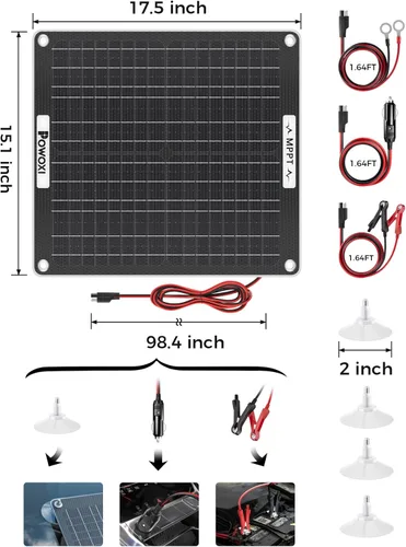 Miniatura 7 de POWOXI Cargador de Batería Solar de 30W: Mantenedor de Goteo de Batería de Coche Solar de 12V - con Parámetro de Controlador MPPT Ajustable